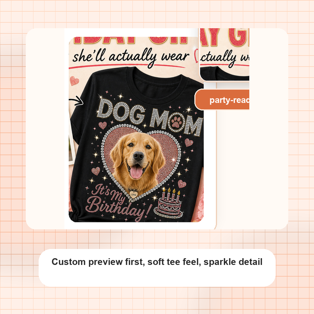 Custom Persimmon Gift Crush Pet Bling Unisex Tee sparkle detail and custom print close-up