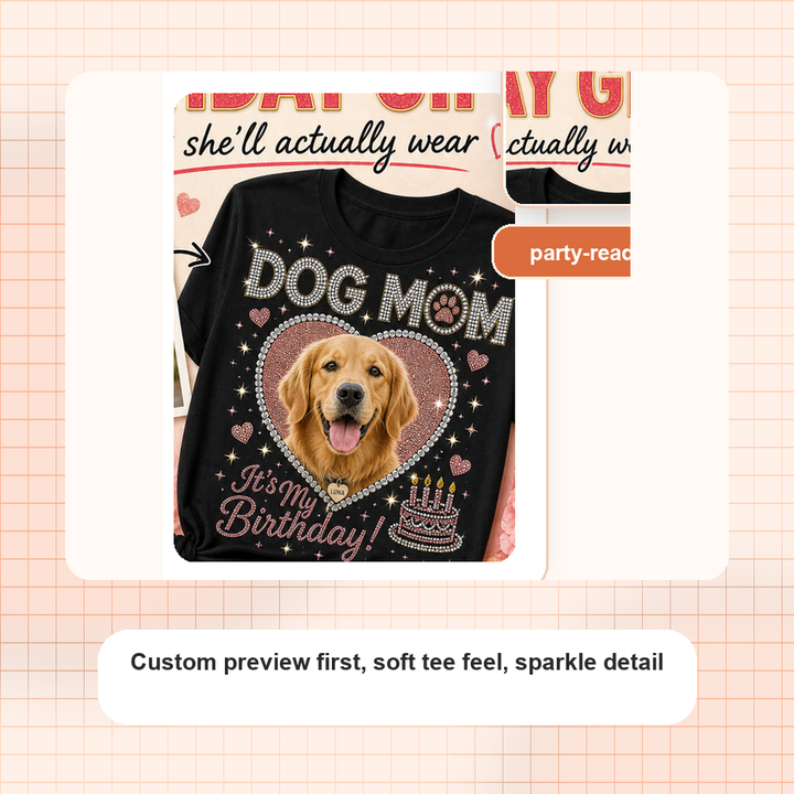 Custom Persimmon Gift Crush Pet Bling Unisex Tee sparkle detail and custom print close-up