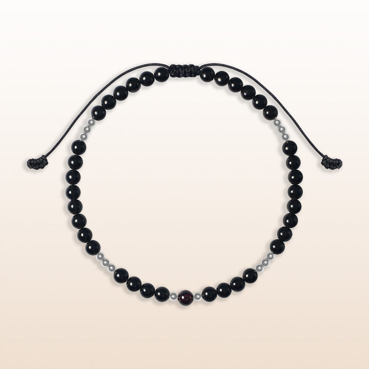 Garnet January Birthstone Black Rope Bracelet