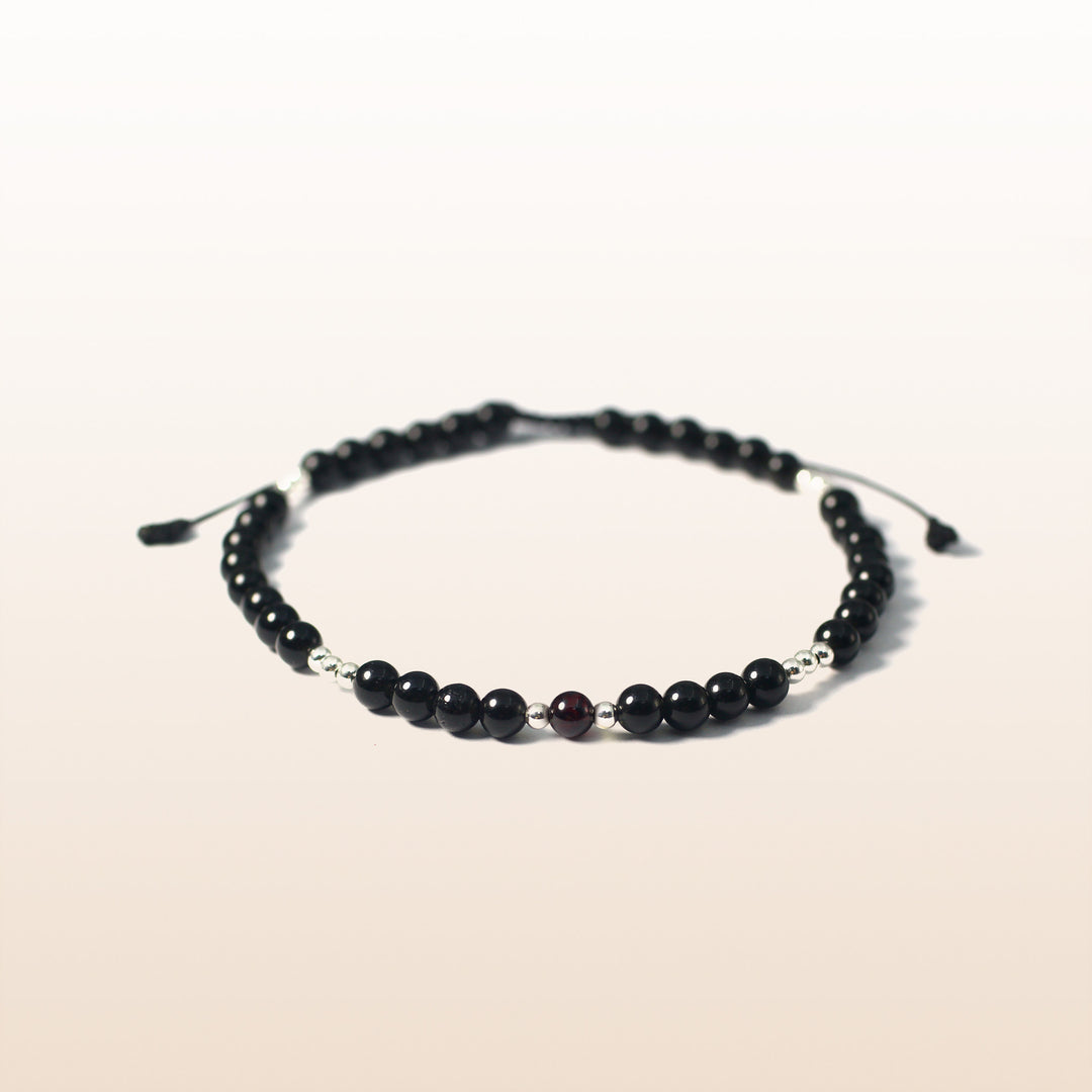 Garnet January Birthstone Black Rope Bracelet