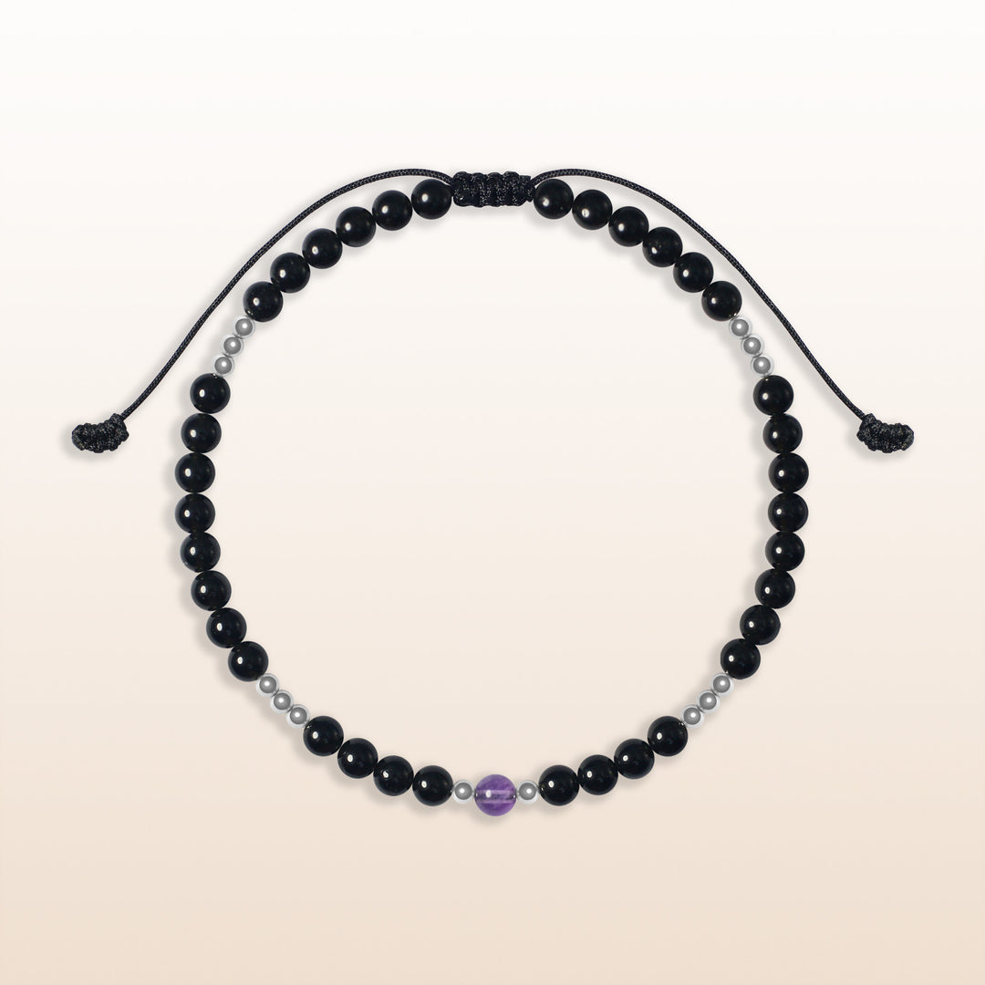 Amethyst February Birthstone Black Rope Bracelet