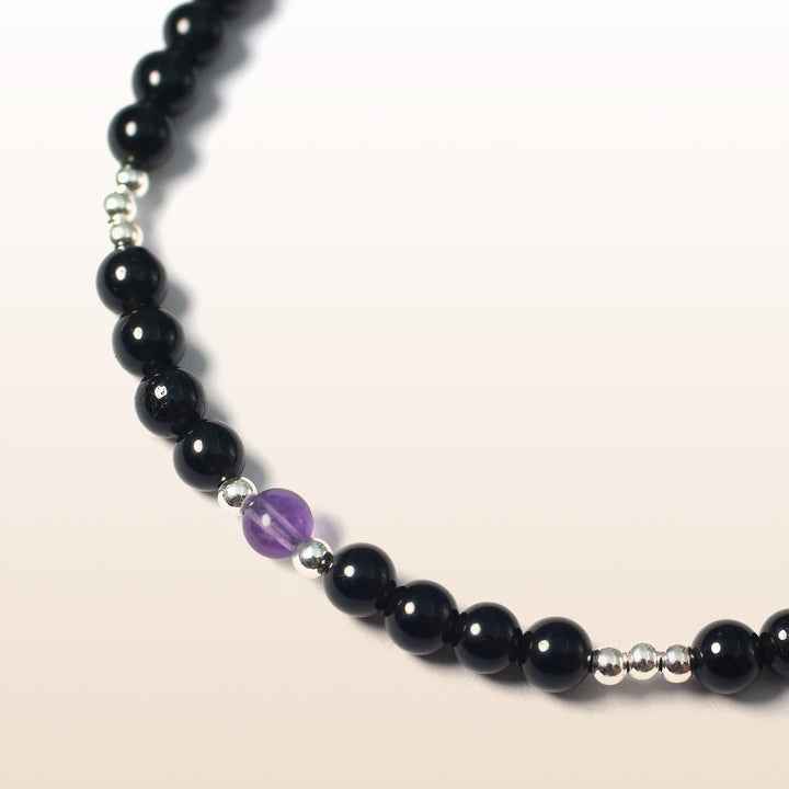 Amethyst February Birthstone Black Rope Bracelet