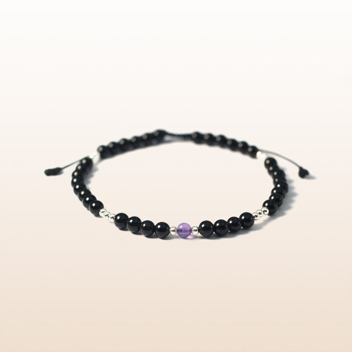 Amethyst February Birthstone Black Rope Bracelet