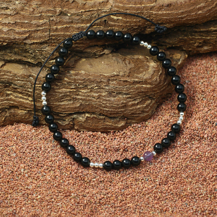 Amethyst February Birthstone Black Rope Bracelet