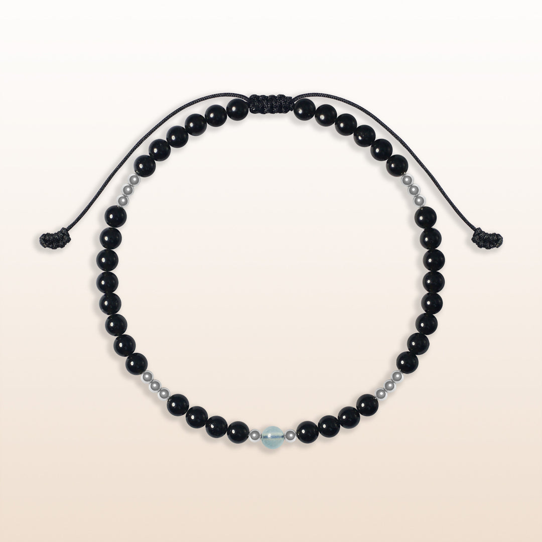 Aquamarine March Birthstone Black Rope Bracelet