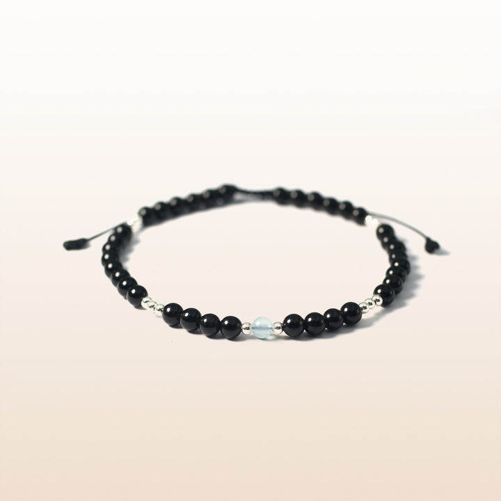 Aquamarine March Birthstone Black Rope Bracelet