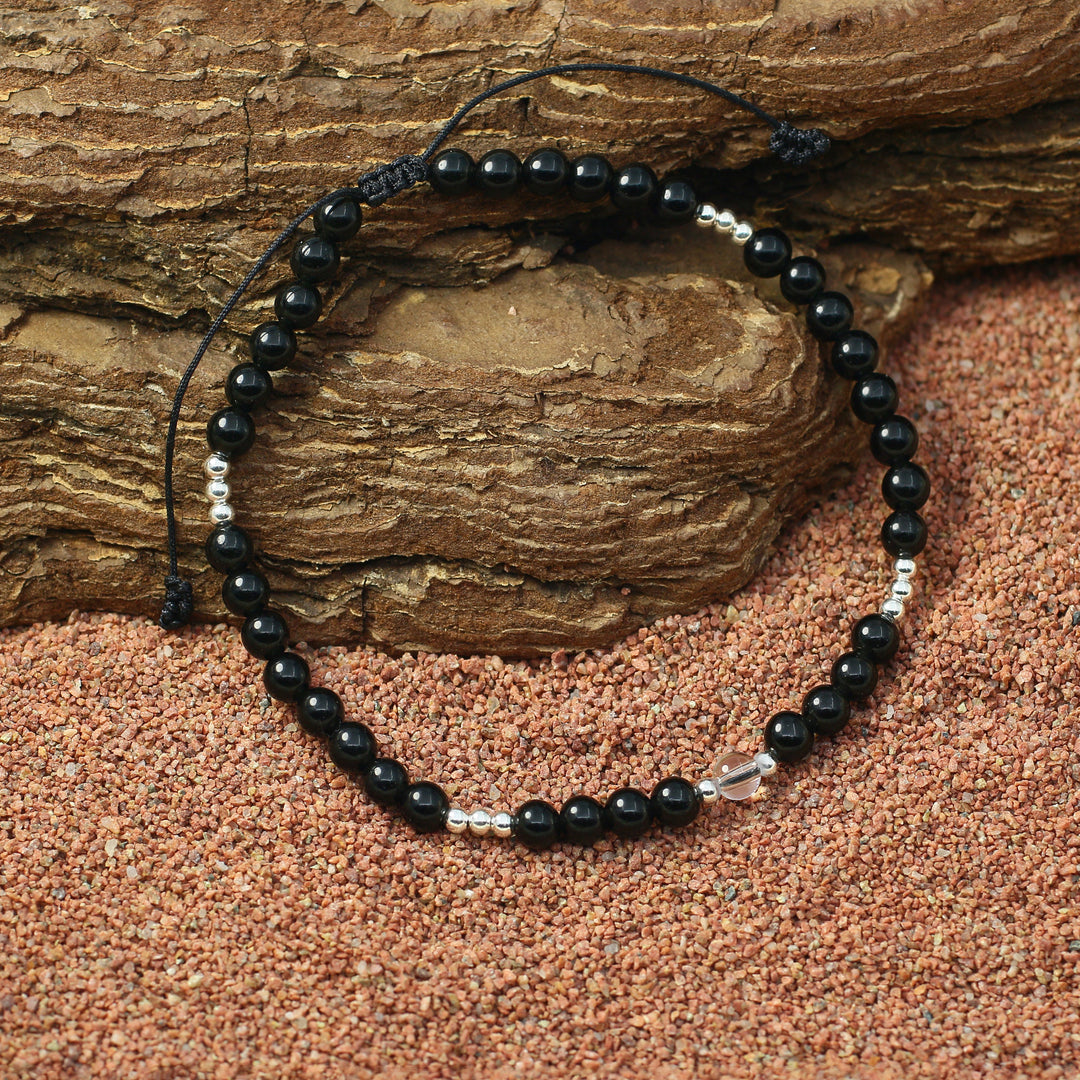 Quartz April Birthstone Black Rope Bracelet