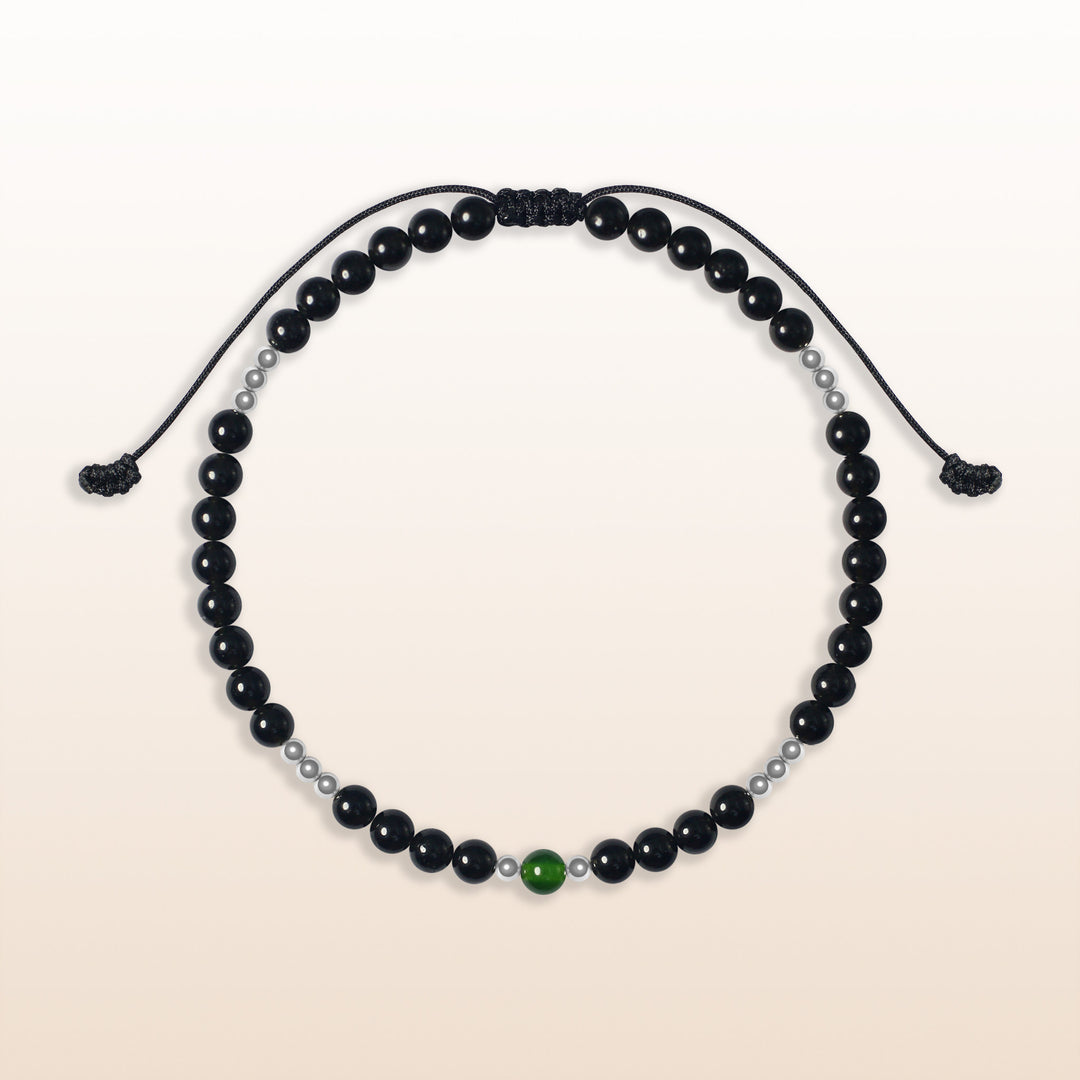 Emerald Agate May Birthstone Black Rope Bracelet