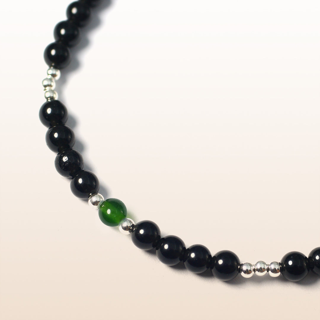 Emerald Agate May Birthstone Black Rope Bracelet