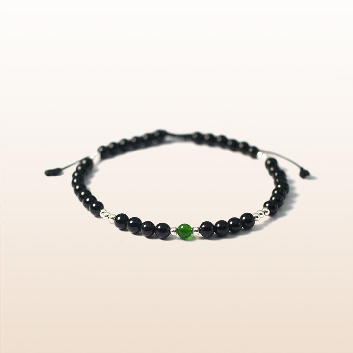 Emerald Agate May Birthstone Black Rope Bracelet