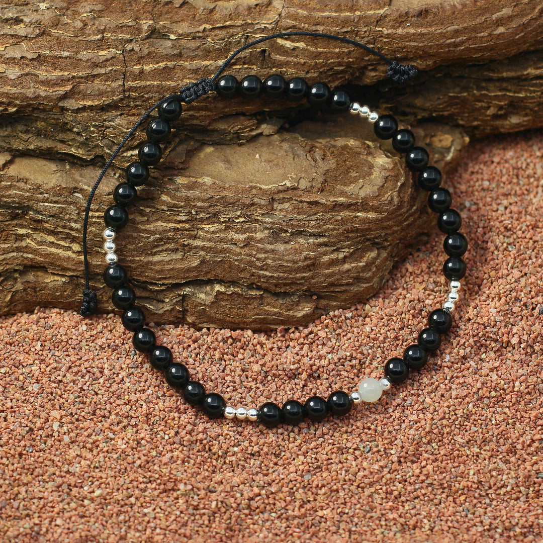 Moonstone June Birthstone Black Rope Bracelet