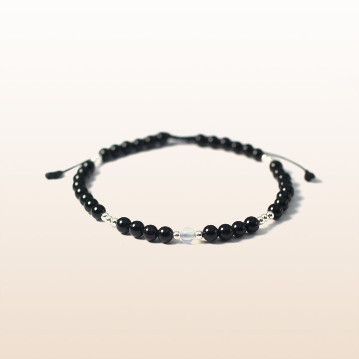 Opal October Birthstone Black Rope Bracelet