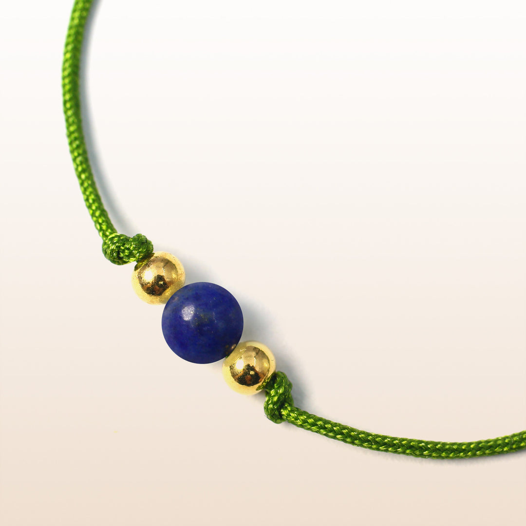 Lapis Lazuli Aquarius Lucky Stone Green Rope Kid's Bracelet