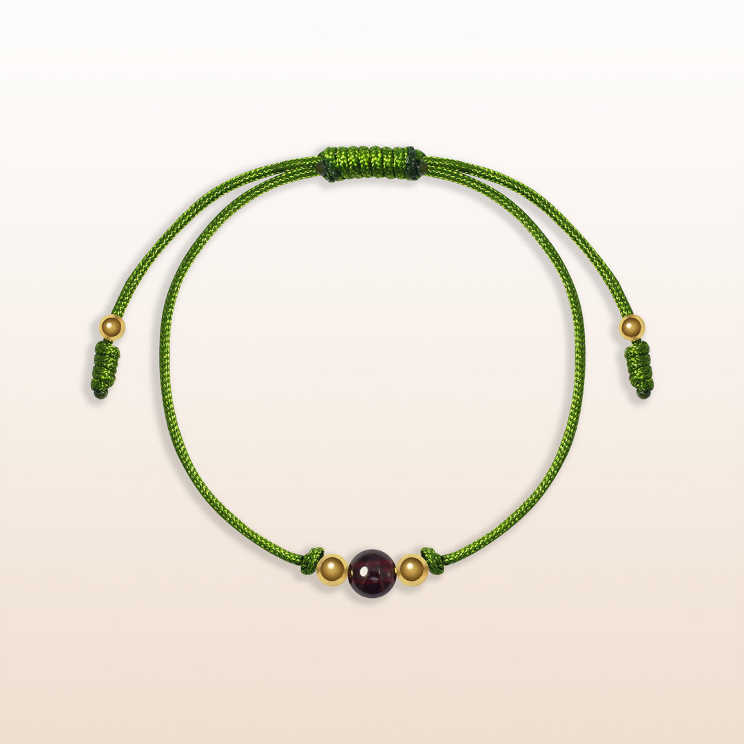 Garnet Aries Lucky Stone Green Rope Kid's Bracelet