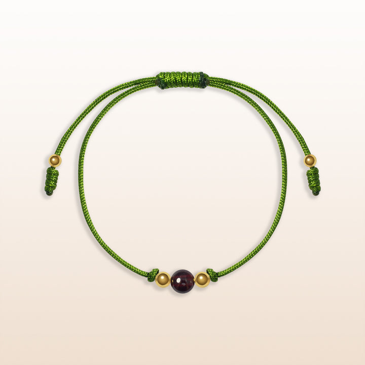 Garnet Aries Lucky Stone Green Rope Kid's Bracelet