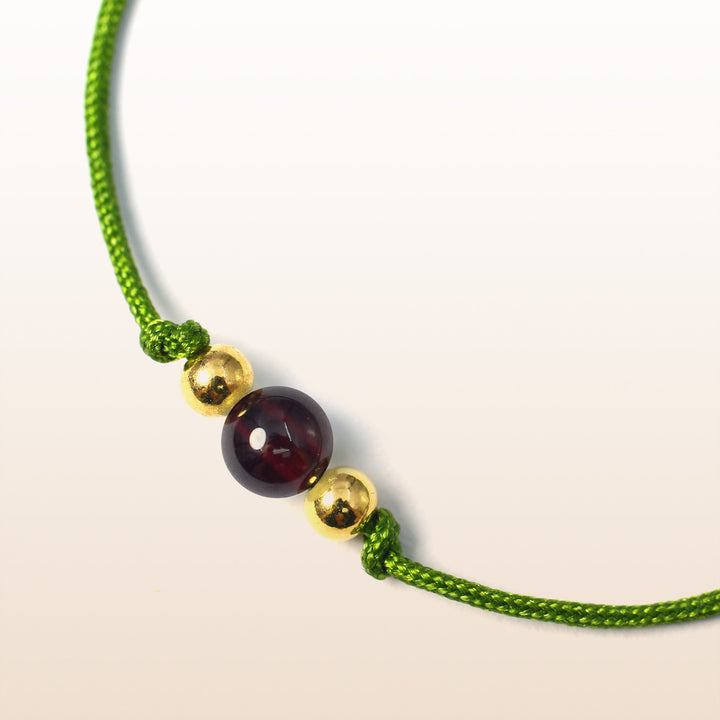 Garnet Aries Lucky Stone Green Rope Kid's Bracelet