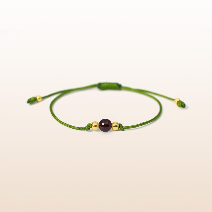 Garnet Aries Lucky Stone Green Rope Kid's Bracelet