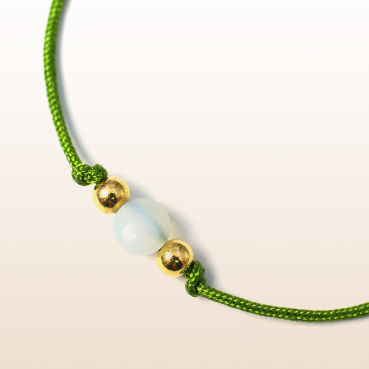 Opal Taurus Lucky Stone Green Rope Kid's Bracelet