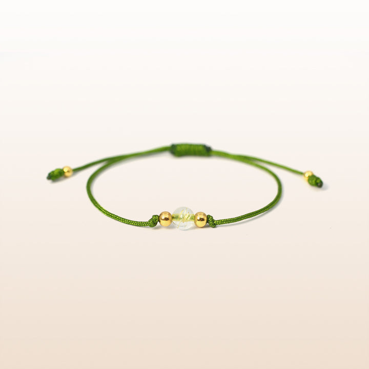 Rutilated Quartz Sagittarius Lucky Stone Green Rope Kid's Bracelet