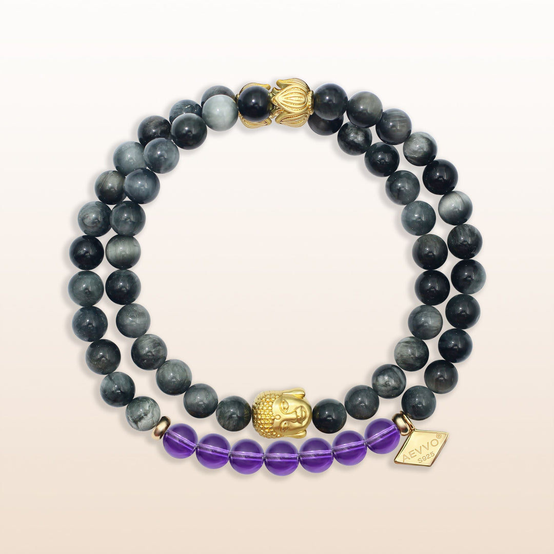 Awakening in Tranquility-Amethyst Crown Chakra Double Wrap Bracelet