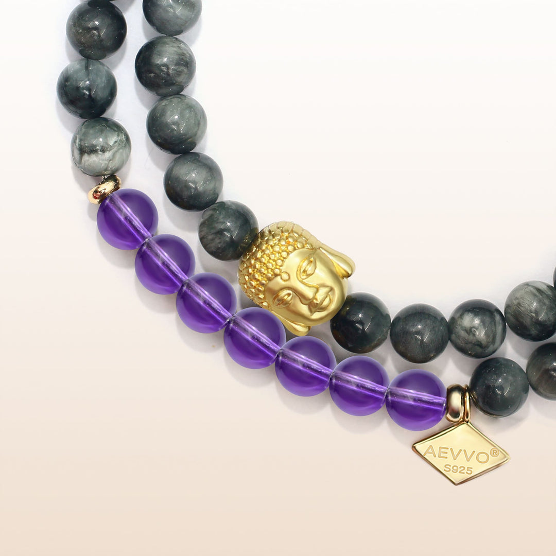 Awakening in Tranquility-Amethyst Crown Chakra Double Wrap Bracelet