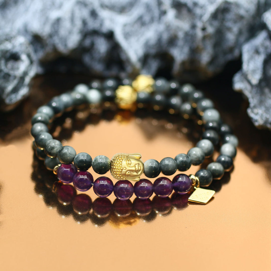 Awakening in Tranquility-Amethyst Crown Chakra Double Wrap Bracelet