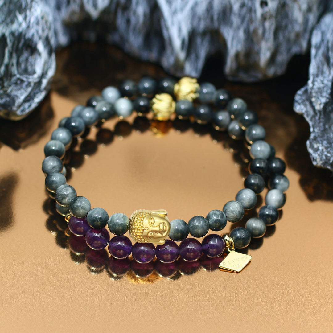 Awakening in Tranquility-Amethyst Crown Chakra Double Wrap Bracelet