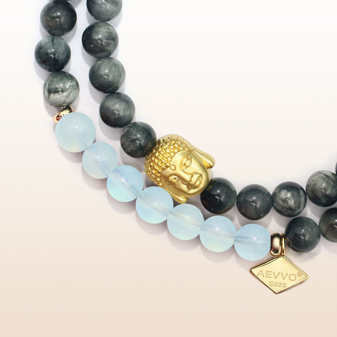 Awakening in Tranquility-Aquamarine Throat Chakra Double Wrap Bracelet