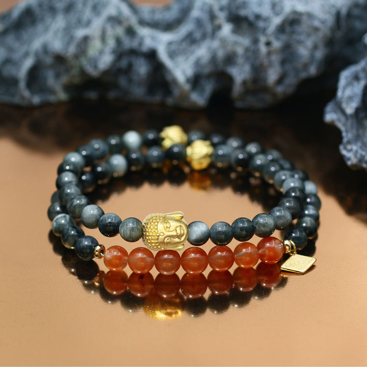 Awakening in Tranquility-Rabbit Hair Quartz Sacral Chakra Double Wrap Bracelet