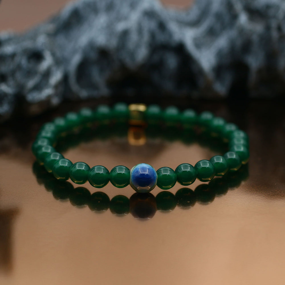 Emerald Agate May Birthstone Evil Eye Bracelet