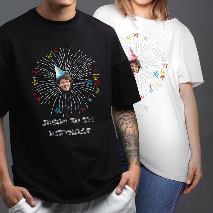 Bling Birthday Unisex T-shirt Customized With Photo, Age and Name
