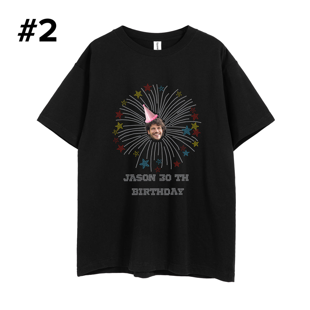 Bling Birthday Unisex T-shirt Customized With Photo, Age and Name