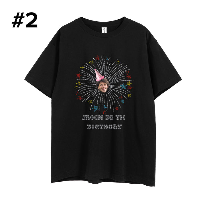 Bling Birthday Unisex T-shirt Customized With Photo, Age and Name