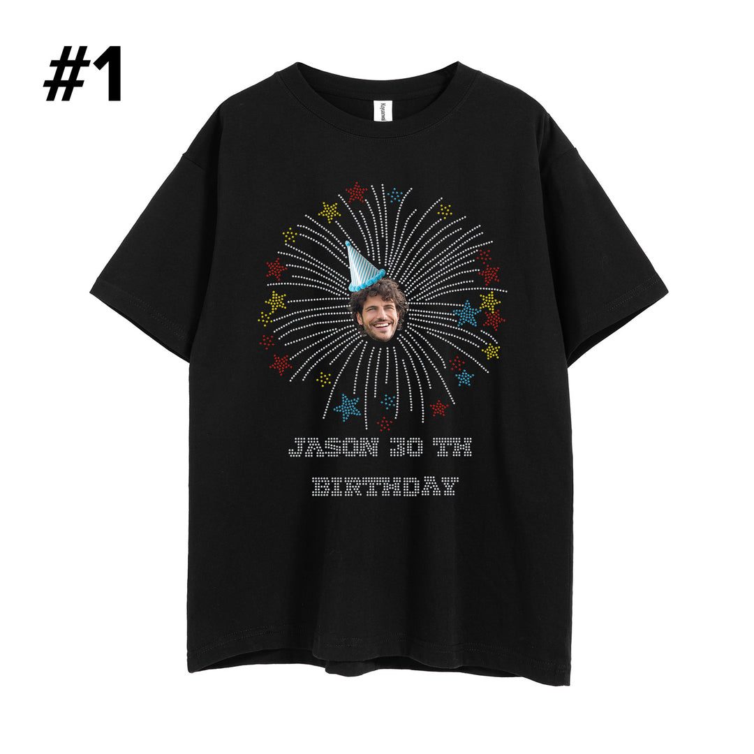 Bling Birthday Unisex T-shirt Customized With Photo, Age and Name