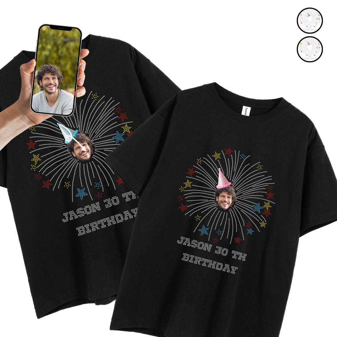 Bling Birthday Unisex T-shirt Customized With Photo, Age and Name