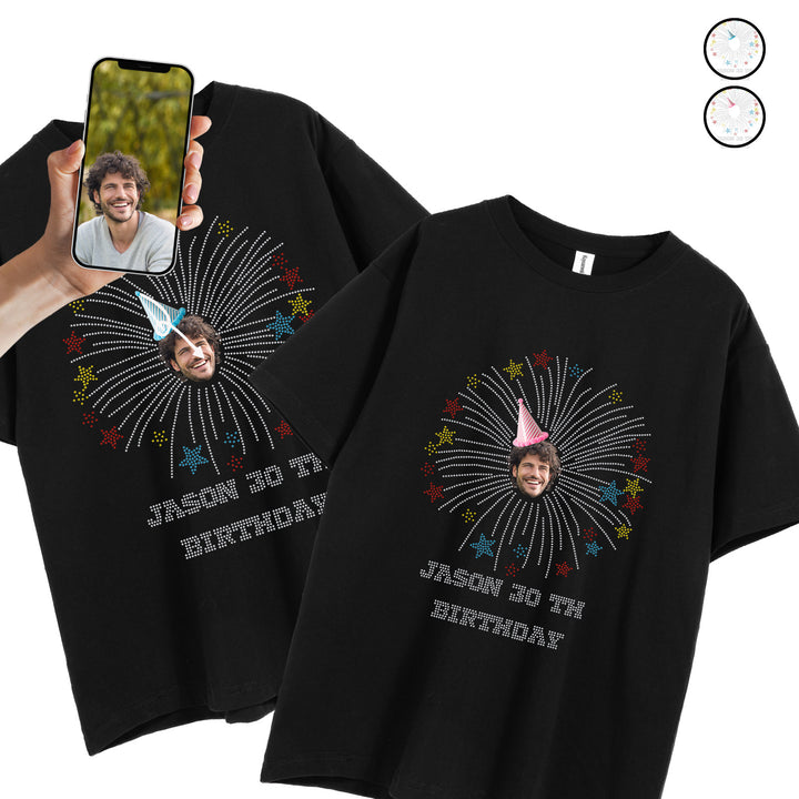 Bling Birthday Unisex T-shirt Customized With Photo, Age and Name