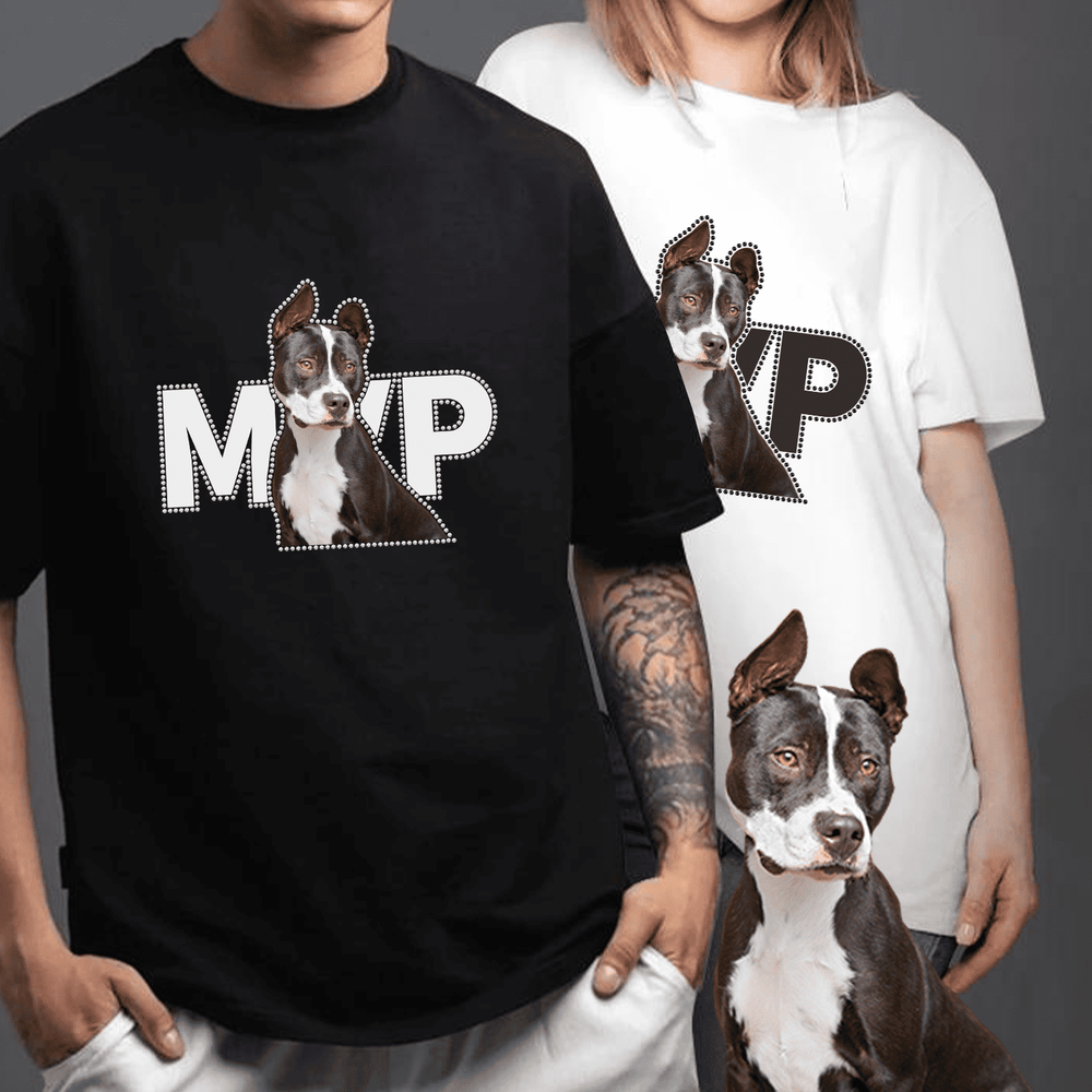 Second finished product view of the Bling MVP pet photo custom unisex tee