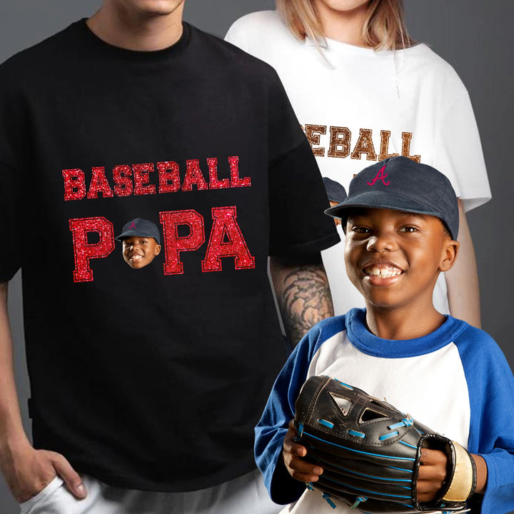 Custom Glitter Baseball Unisex T-shirt With Your Photo And Text, Sister, Brother, Dad, Mom or Papa