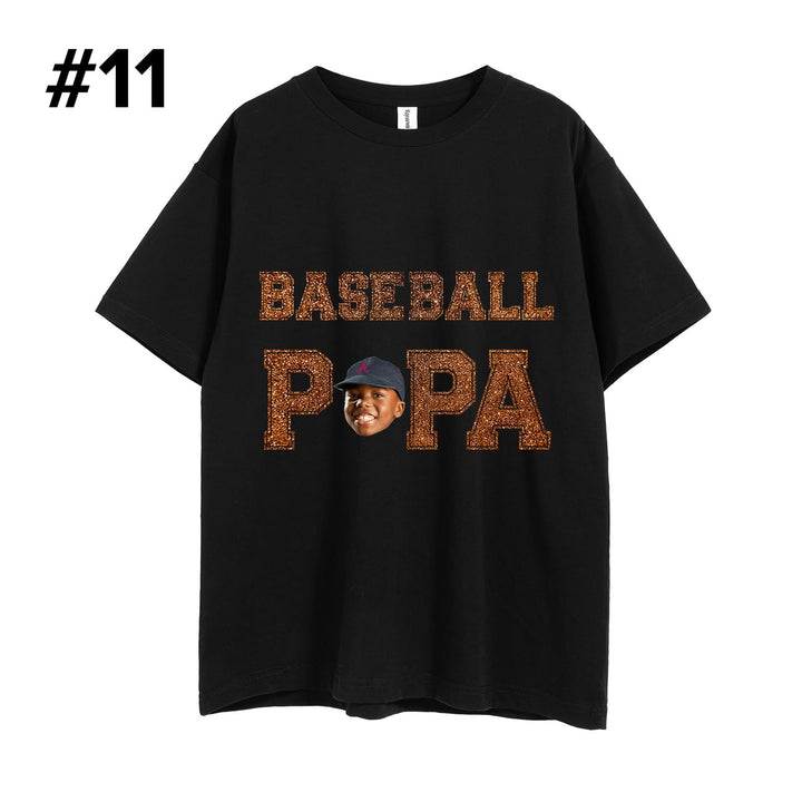 Custom Glitter Baseball Unisex T-shirt With Your Photo And Text, Sister, Brother, Dad, Mom or Papa