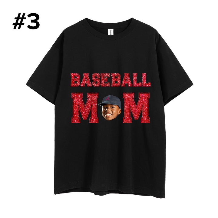 Custom Glitter Baseball Unisex T-shirt With Your Photo And Text, Sister, Brother, Dad, Mom or Papa