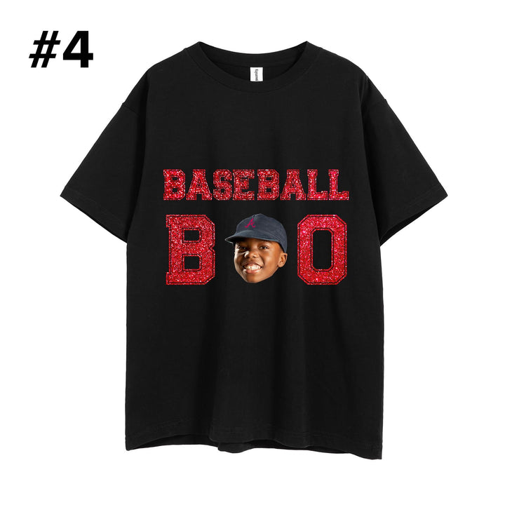 Custom Glitter Baseball Unisex T-shirt With Your Photo And Text, Sister, Brother, Dad, Mom or Papa