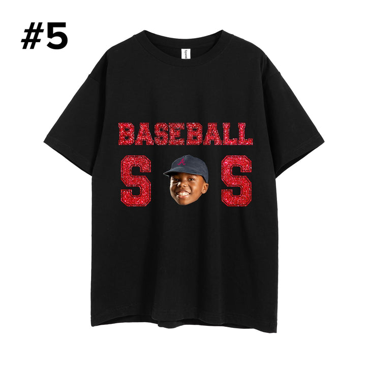 Custom Glitter Baseball Unisex T-shirt With Your Photo And Text, Sister, Brother, Dad, Mom or Papa