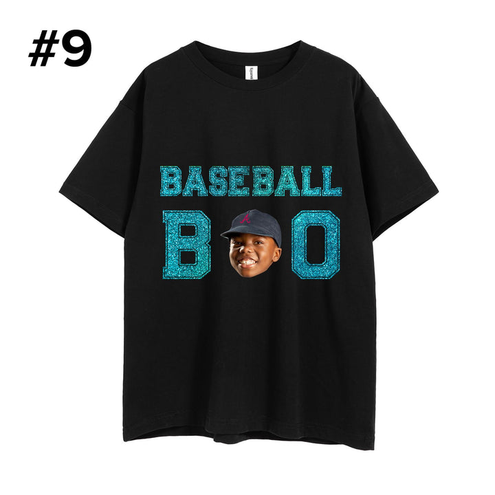 Custom Glitter Baseball Unisex T-shirt With Your Photo And Text, Sister, Brother, Dad, Mom or Papa