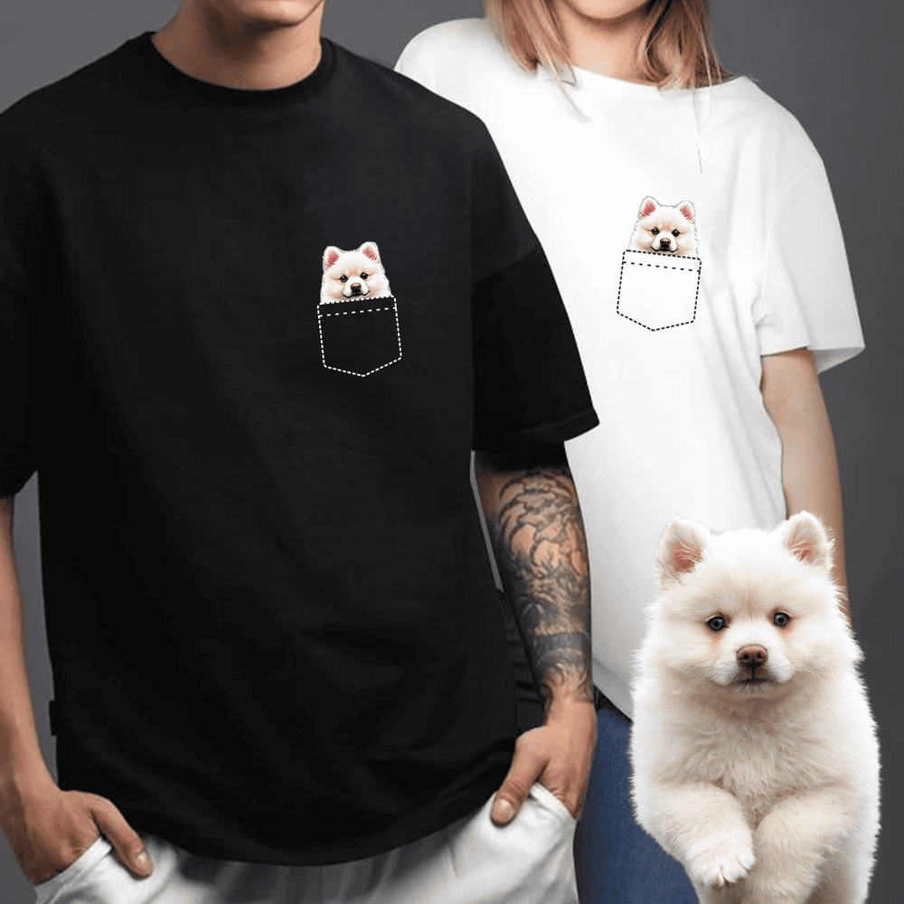 Second finished product view of the 3D pocket pet photo custom unisex tee