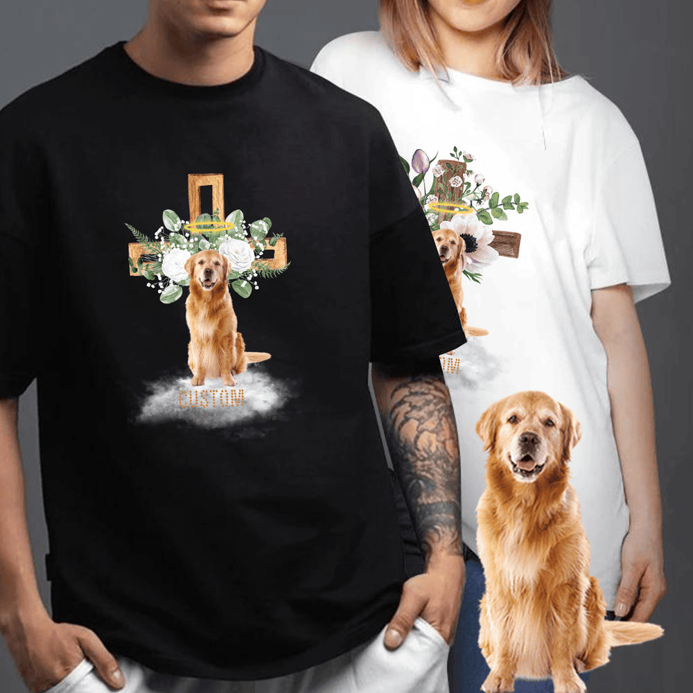 Second finished product view of the pet memorial cross custom unisex tee