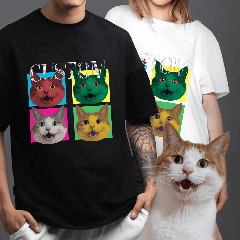 Second finished product view of the pop art pet photo bling unisex tee