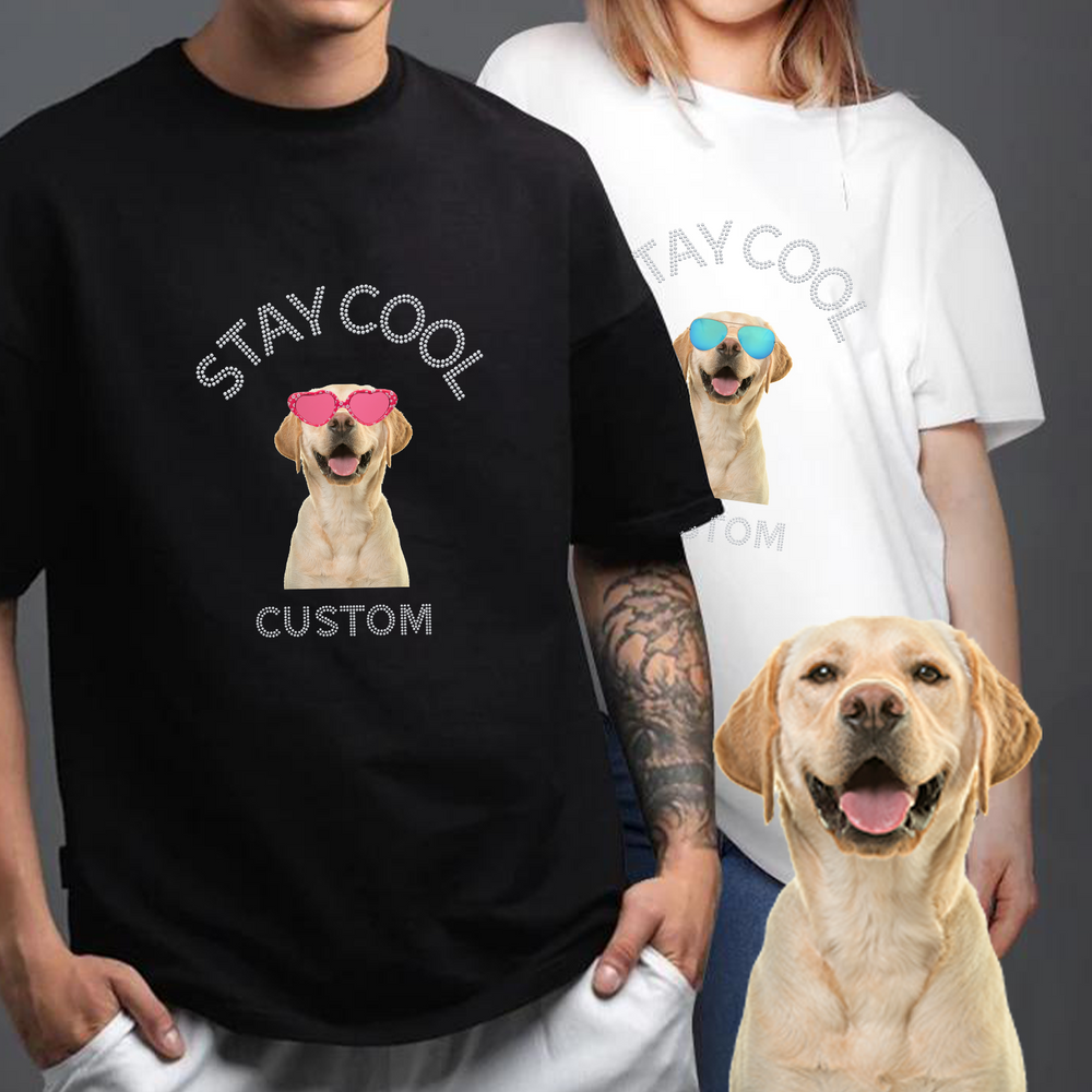 Second finished product view of the multi-style glasses pet photo bling unisex tee