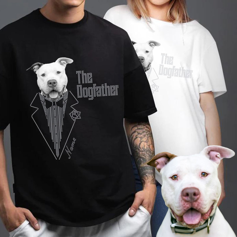 Second finished product view of the Dog Father pet photo bling unisex tee