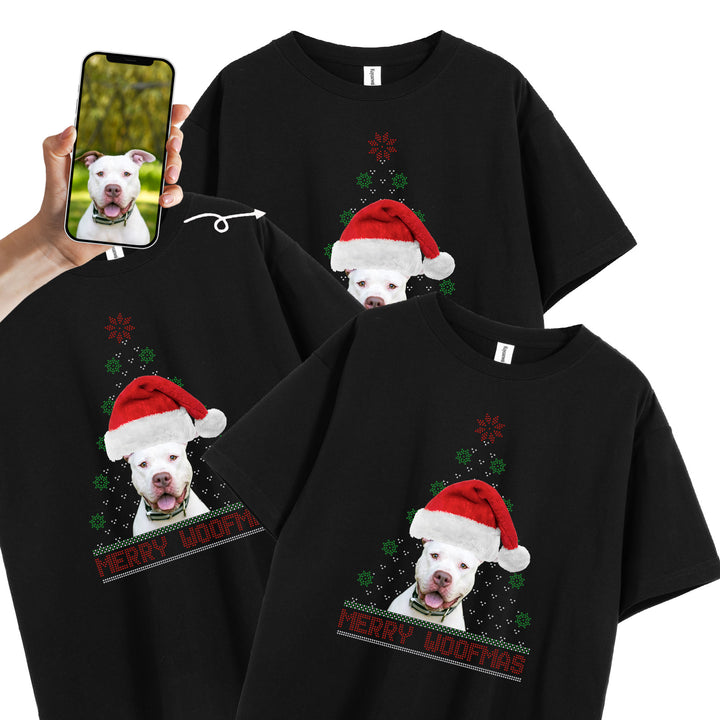 Custom Bling Merry Woofmas Tree Unisex Tee, Personalized Photo