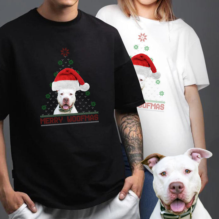 Custom Bling Merry Woofmas Tree Unisex Tee, Personalized Photo